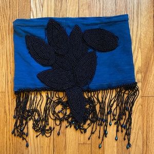 Couture navy blue tube top with beaded embellishments